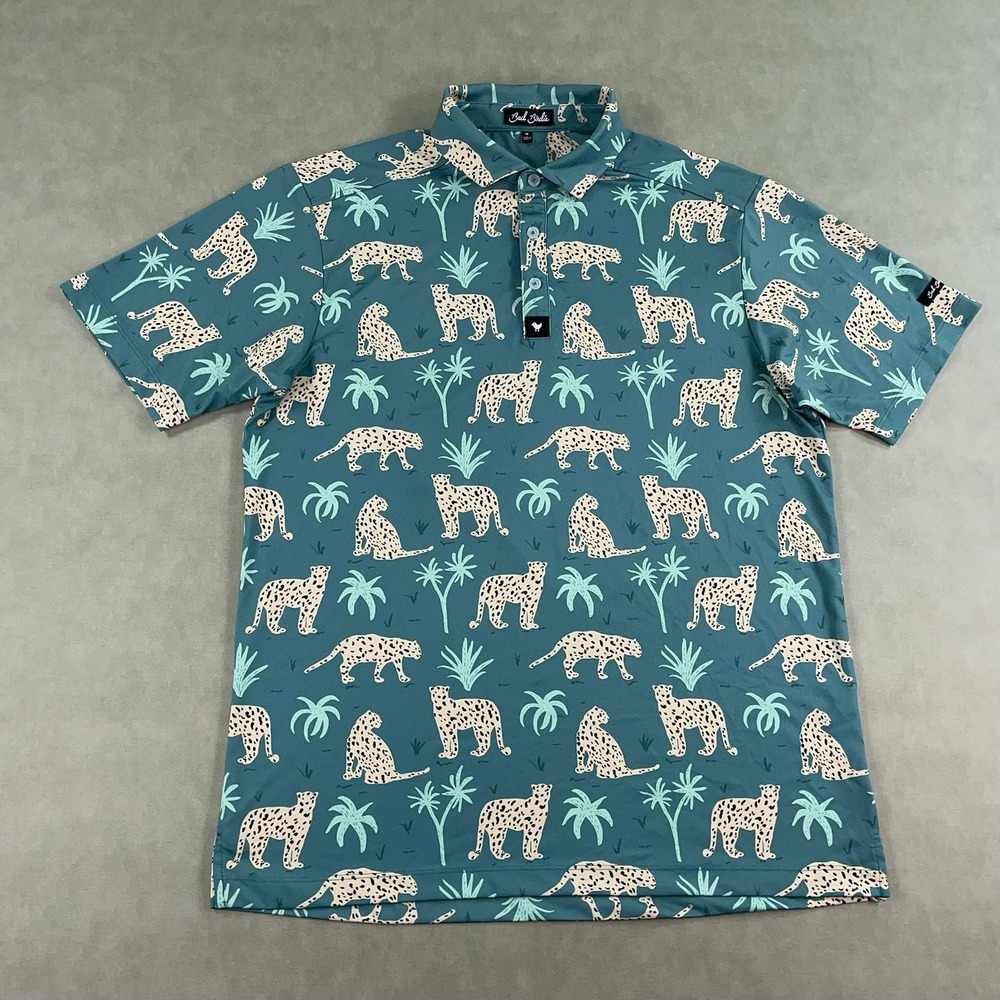 Bad Birdie Polo Shirt Teal Hit the Lynx Leopard Cheetah The Phoenician Medium